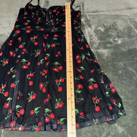 Cherry Print Mini Milkmaid Black Dress Women's Size S/M Casual Preppy - Picture 5 of 7